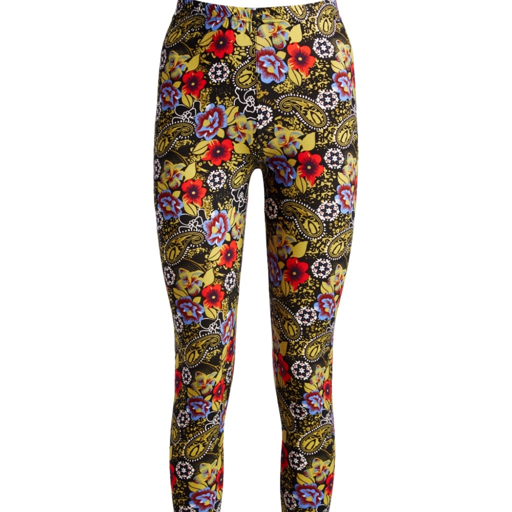 Purple & Yellow Floral Leggings - Women